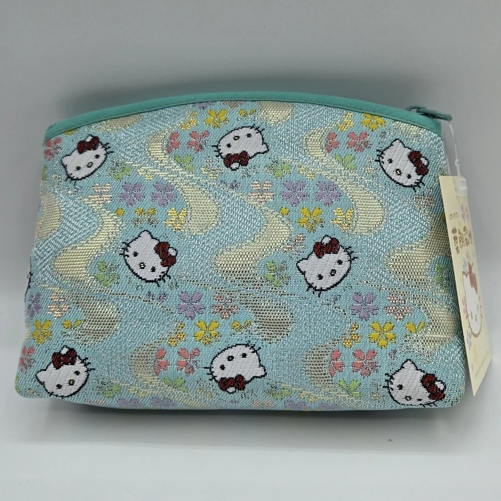 Sanrio Hello Kitty Sakura Flower Blue Cosmetic Pouch